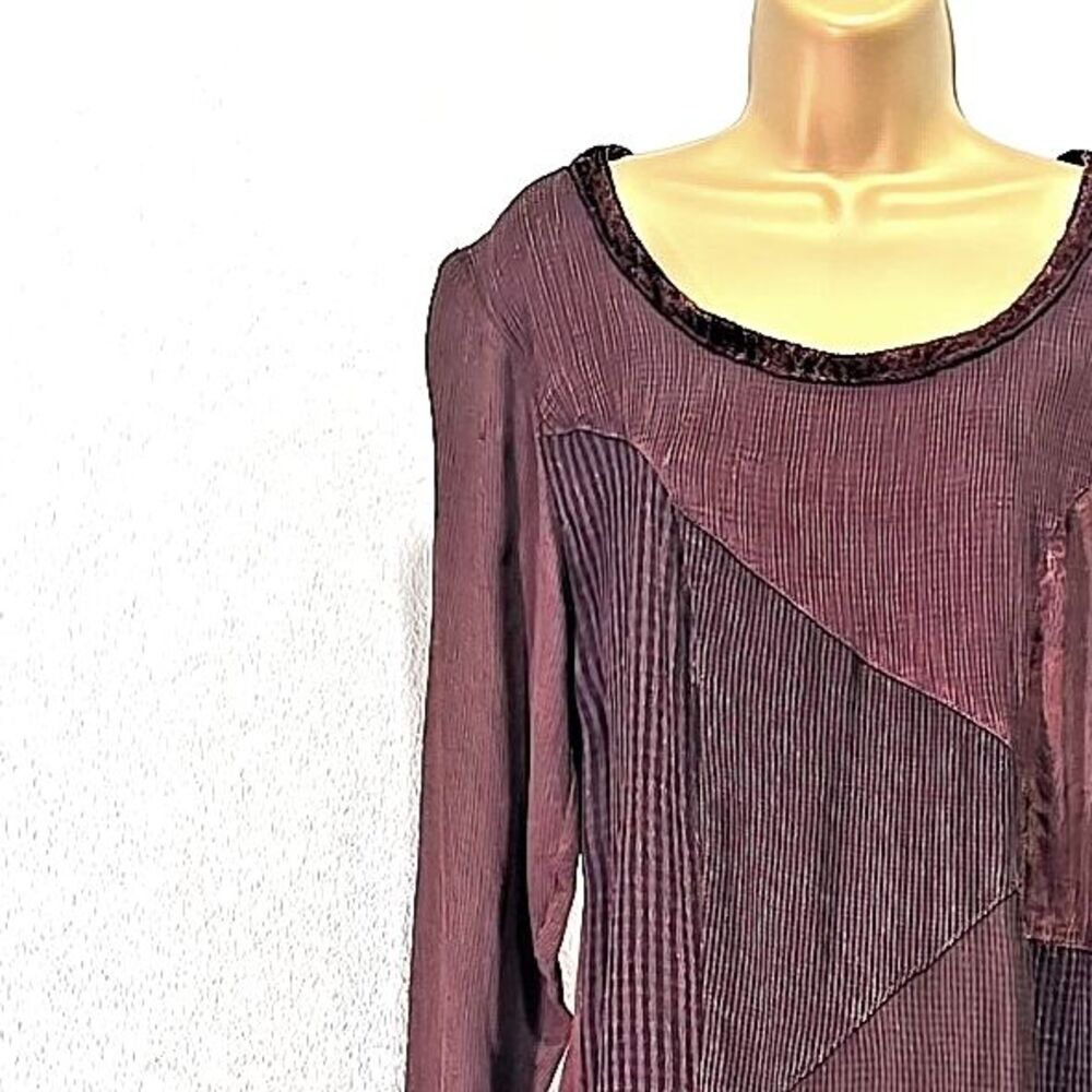 Sacred Threads Patchwork Dress M Brown Velvet Trim Indie Peasant Prairie Rustic